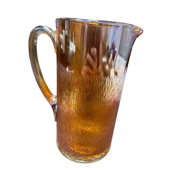 Vintage Amber Marigold Carnival Glass Pitcher With Textured Finish SKU 9319 - Picture 10 of 10
